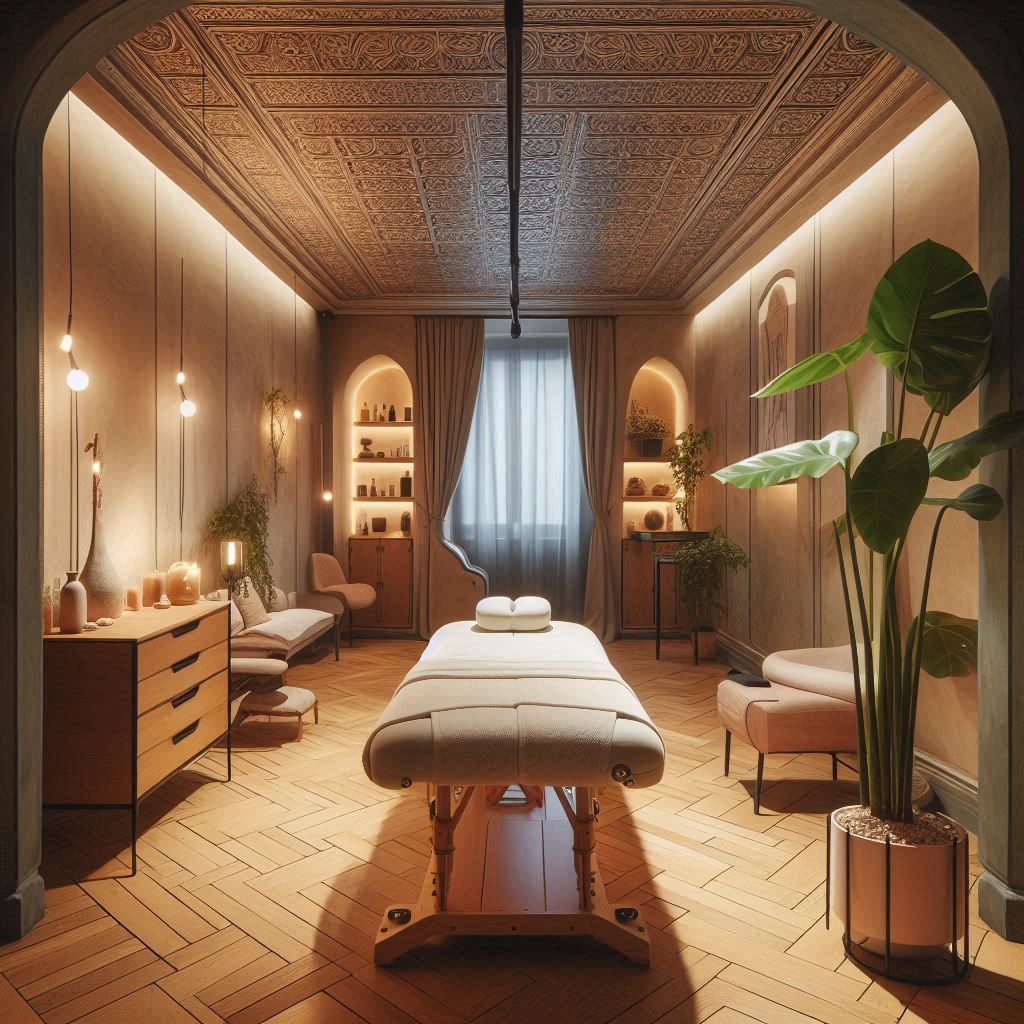 Vue de Toulouse avec un salon de massage en arrière-plan Vue de Toulouse avec un salon de massage en arrière-plan