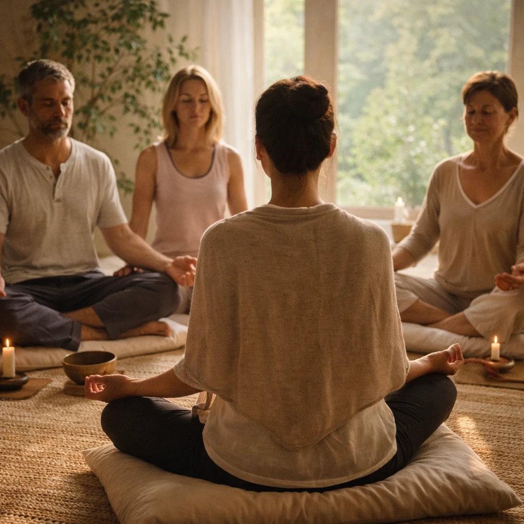 séance de méditation lors d'une retraite bien etre en occitanie